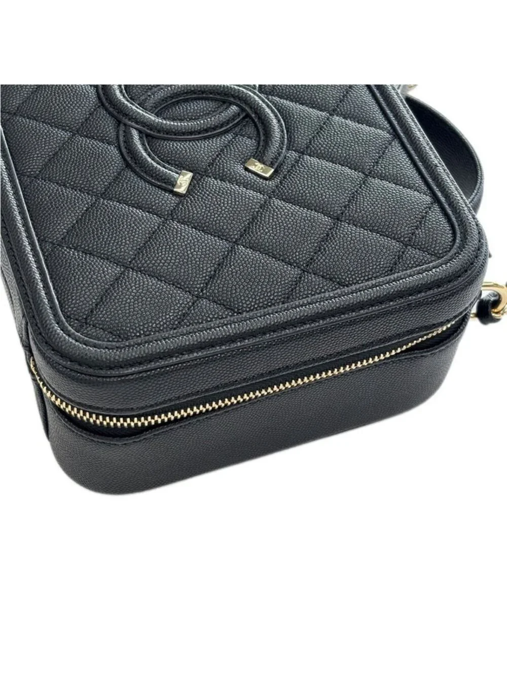 Chanel Bag CC Filigree Vanity Case 2-Way Chain Shoulder Black Champagne Gold